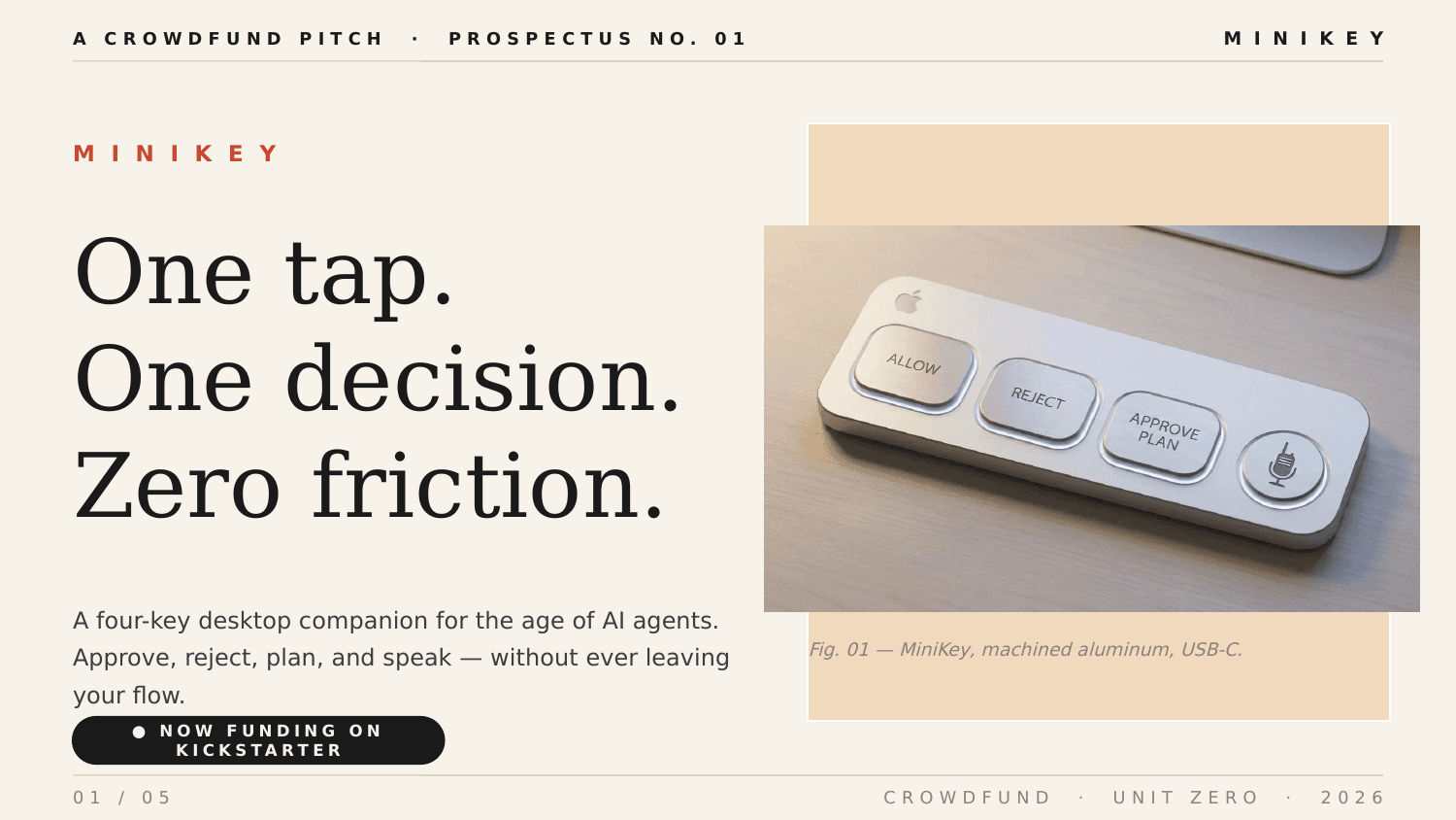 MiniKey — Crowdfund Pitch — slide 1 of 5