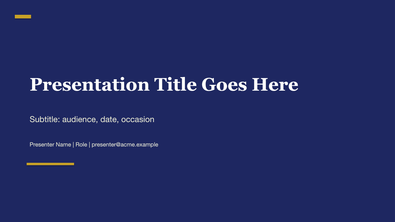 Navy and gold brand starter, first slide
